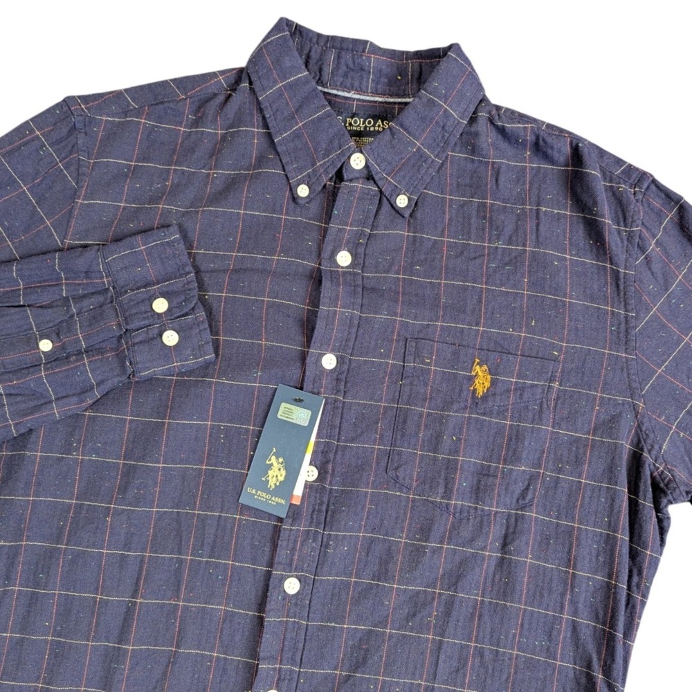 US Polo Assn Mens Navy Windowpane Check Button Down Shirt NWT Medium 119589Q1